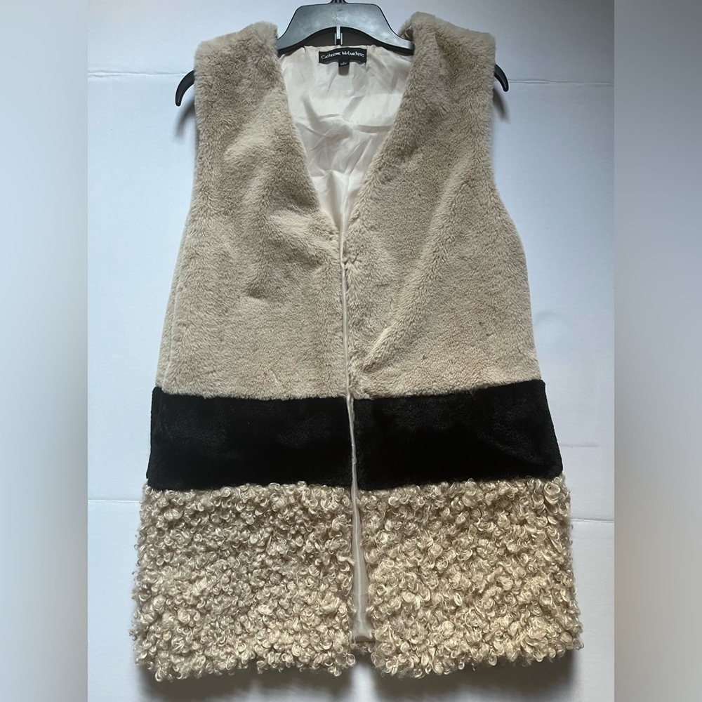 Catherine Malandrino Cream and Black Textured Vest